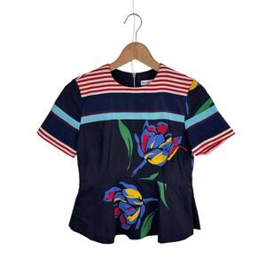 Suno Striped Floral Peplum Top